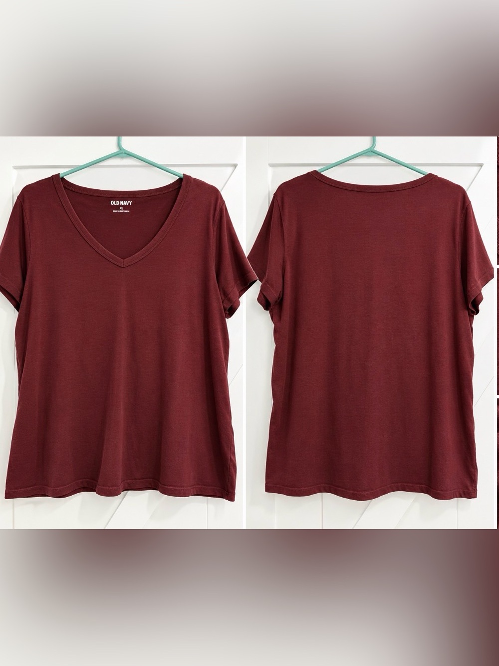 Old Navy Women's Short Sleeve V-Neck Tee in Burgundy - everyday - XL Shirt
